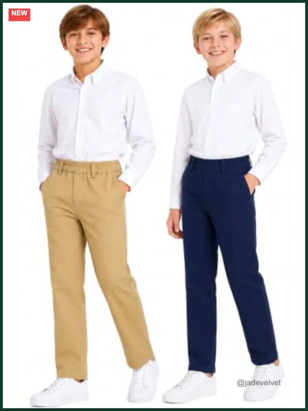 Kids School Uniform Pants Stretch Cotton Chino Trousers 2 Pack